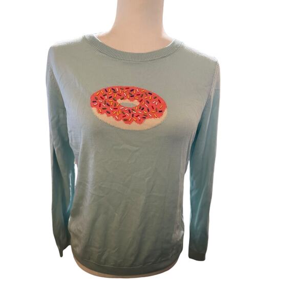Talbots Blue Sprinkle Donut Sweater Crewneck 3/4 Sleeve Women Size Petite Medium - Picture 1 of 7